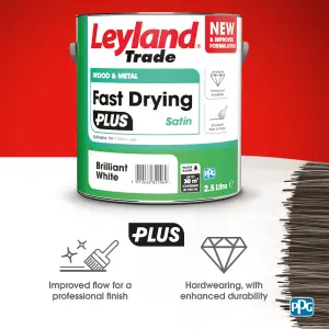 Leyland Trade Fast Dry Plus Brilliant White Satin Metal & wood paint, 2.5L