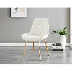 Palermo Velvet Modern Dining Chairs with Tapered Metal Legs & Quilted Diamond Stitching (Set of 2) Cream / Gold