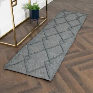 Grey Diamond Pattern Runner Wool Rug (60 x 230cm)