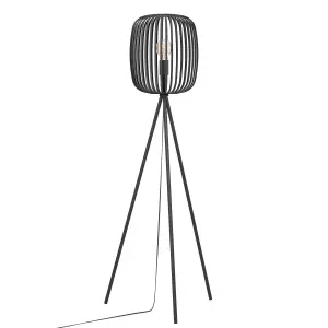 EGLO Romazzina Contemporary Black Caged Tripod Floor Lamp