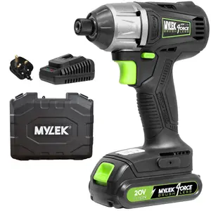 Mylek Cordless Li-ion Impact Drill Driver 20V Brushless, Variable Speed (0-2400RPM), 280Nm, 0-3200BPM, 2000Ah Battery