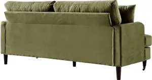 Brigette 3-Seater Olive Green Velvet Sofa With Antique Brass Castor Legs - Daals - Sofas