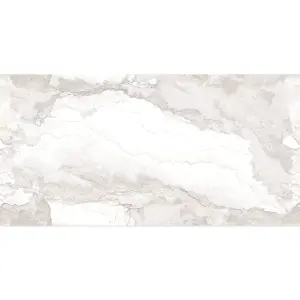 Santiago Gloss Cream Marble Effect Porcelain Wall & Floor Tile - Pack of 32 Tiles, 23m² - (L)600(W)1200mm