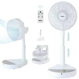 GEEPAS 10 Inch DC Folding Fan Portable Folding Desk Fan with Remote Control  12 Speed, 8 Hour Timer