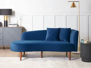 Right Hand Velvet Chaise Lounge Blue CHAUMONT