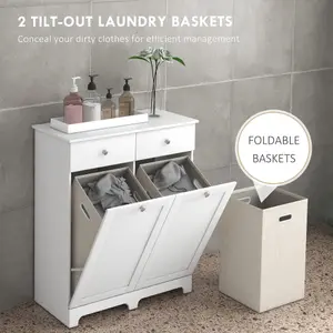 HOMCOM Modern Bathroom Cabinet with Laundry Baskets and 2 Drawers White