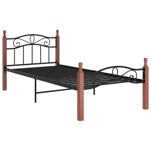 Berkfield Bed Frame Black Metal and Solid Oak Wood 90x200 cm