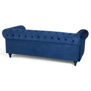 Velvet Chesterfield 2 Seater Sofa - Navy Blue