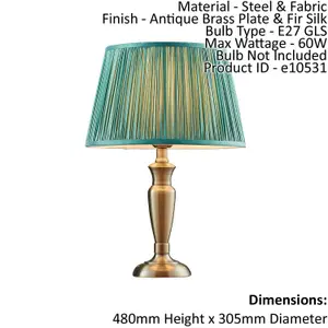 Table Lamp Antique Brass & Fir Silk 60W E27 GLS Base & Shade e10531