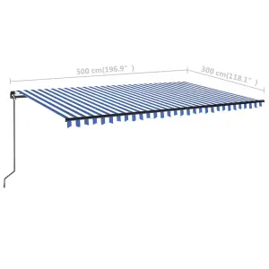 Berkfield Manual Retractable Awning with LED 500x300 cm Blue and White