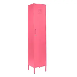 Pink Metal Locker Tall 3 Shelf Cabinet, 1 Door Modern Industrial Rustic Wardrobe Storage Cupboard for Living Room or Office