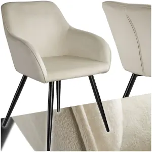 Chair Marilyn - with armrests, padded, velvet look, black steel legs - cream/black