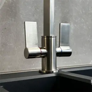 Liquida W17BN Twin Lever 360 Degree Swivel Spout Brushed Nickel Kitchen Tap