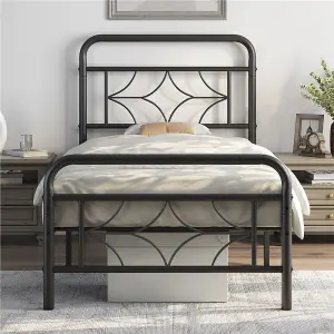 Yaheetech Black 3ft Single Metal Bed Frame with Sparkling Star Design Headboard and Footboard