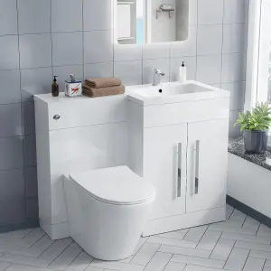 Nes Home Aric 1100mm Right Hand Vanity Sink Unit Back to Wall WC Rimless Toilet Bathroom Suit