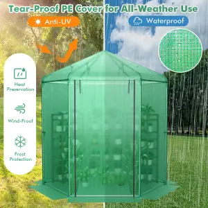 Costway Walk-in Greenhouse Planter Grow Tent Hexagon Grow House W/ Roll-up Zippered Door