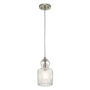 1 Bulb Ceiling Pendant Light Fitting Brushed Nickel LED E27 60W Bulb