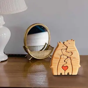 DIY Wooden Puzzle Mother Child Bear Set Embracing Bear Family Set Decoration 4pcs