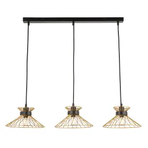 Eiffel Modern Steel Black & Gold effect 3 Lamp LED Ceiling light