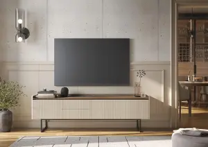 Chic Sand Beige & Oak Lago 5 TV Cabinet W1660mm H600mm D400mm - Stylish Storage, Modern Design