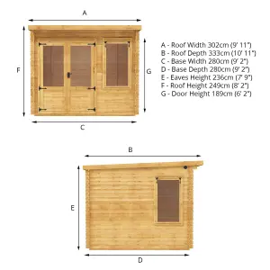 Waltons 3m x 3m Wooden 19mm Pent Roof Log Cabin Garden Summerhouse Shed 10ft x 10ft