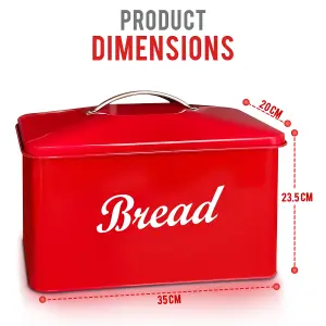 Vintage Style Bread Bin Large Stainless Steel Food Storage Retro Kitchen, Red