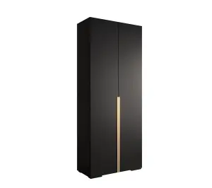 Stylish Black Inova I Hinged Door Wardrobe W1000mm H2370mm D470mm - Modern Storage with Vertical Gold Handles