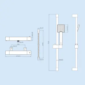 Nes Home Square Thermostatic Mixer With Slider Rail & Handset Matte Black