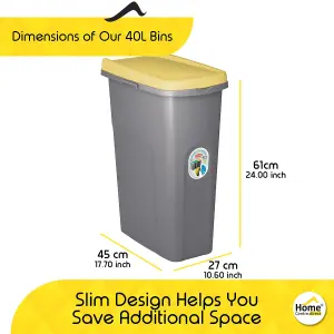 Home Centre Plastic Lift Top Lid Waste Bin Kitchen School 40 Litre Yellow-Grey