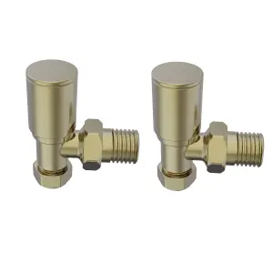 Rinse Bathrooms 15mm Pair of Corner Radiator Valve for Heated Towel Rail Radiator Brushed Brass