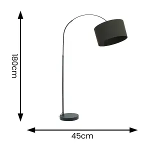 ValueLights Louis Black Arched Curved Floor Lamp with Charcoal Fabric Drum Lamp Shade