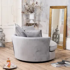 Havana Velvet Fabric Swivel Based Base Cuddle Chair - Grey