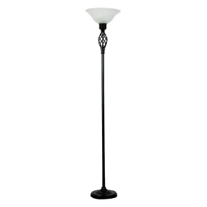 ValueLights Memphis Traditional Style Satin Black Barley Twist Floor Lamp with Frosted Shade