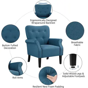 Yaheetech Navy Blue Upholstered Roll Arm Accent Chair Polyester Fabrics Single Sofa