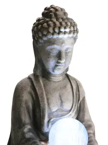 Primrose Buddha and Crystal Ball Water Feature Fountain with LED Lights Indoor Outdoor Use H66cm