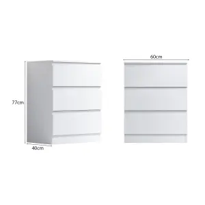 Matt White Chest Of 3 Drawers Scratch Resistant Bedroom Furniture