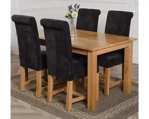 Oslo 150 x 90 cm Medium Oak Dining Table and 4 Chairs Dining Set with Washington Black Fabric Chairs