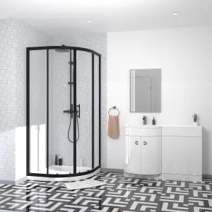 Nes Home Elton Matte Black Quadrant 900mm Shower Enclosure & Left Hand Vanity Combination Unit