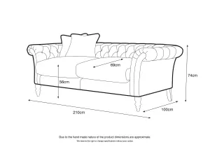 Furniturebox Olivia Grey 3-Seater Modern Chesterfield Sofa Hand Made In Anti-Crease Velvet