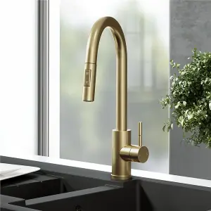 Liquida CT455BR Single Lever Pull Out Mono Mixer Brushed Brass Kitchen Mixer Tap