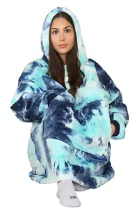 MS9 Women's Oversized Hoodie Wearable Blanket Hoodie Top With Sherpa Lining Green and Blue