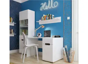 Desk with Drawer Computer Home Study Office Modern White Gloss Cabinet Storage WFH Azteca