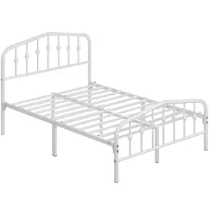 Yaheetech White 4ft6 Double Metal Bed Frame with Arched Headboard and Footboard