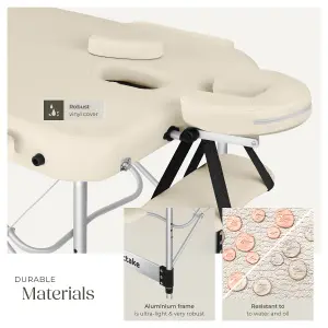 Massage Table Phuket - 3 zones, 70 cm wide, aluminium frame, carry bag & masks - beige