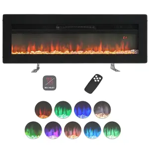 Black Electric Fire Wall Mounted or Inset Fireplace 12 Flame Color Adjustable with Freestanding Legs 70 Inch