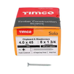 TIMCO Solo Countersunk Silver Woodscrews - 4.0 x 45 (200pcs)