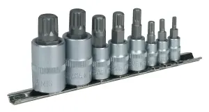 Sealey Spline Socket Bit Set 8 Pieces 1/4" 3/8" & 1/2" Square Drive AK6214