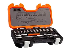 Bahco Bahs160 S160 Socket Set Of 16 Metric & Af 1/4In Drive