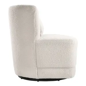 White Upholstered Swivel Barrel Chair with Pillow