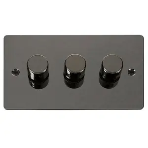 Flat Plate Black Nickel 3 Gang 2 Way LED 100W Trailing Edge Dimmer Light Switch - SE Home